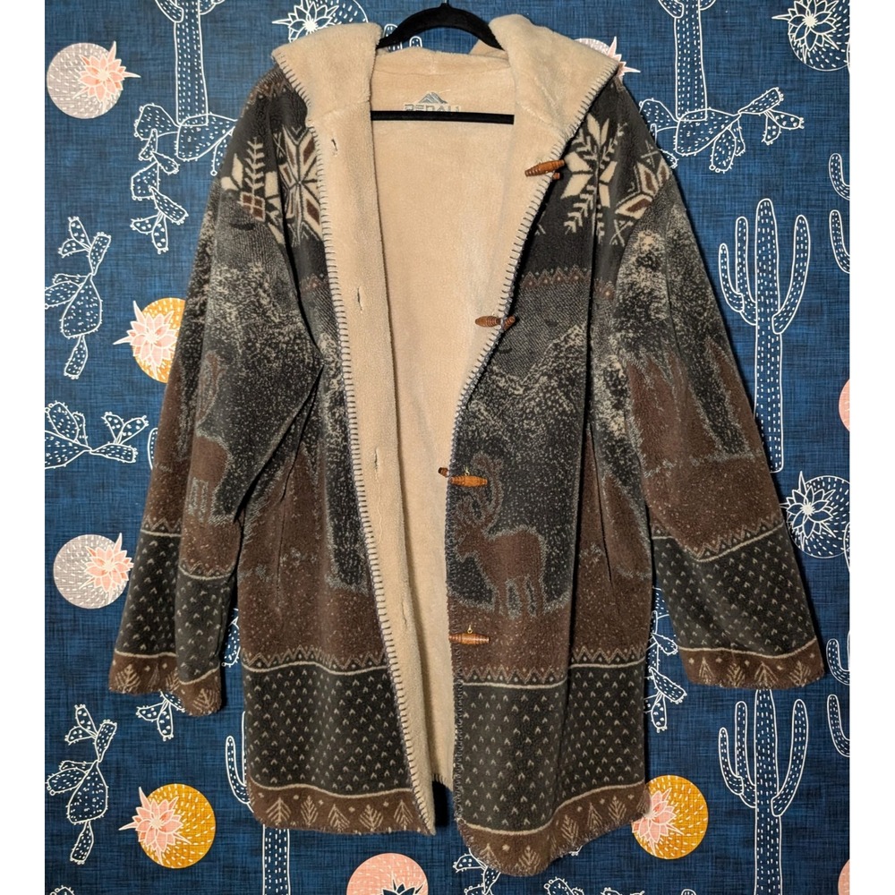 Vintage Denali Fleece Graphic Print Hooded Reversible Jacket Multicolor XL - Picture 3 of 12